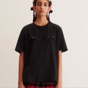 Simone Rocha Black T-Shirt with Embellished Detail